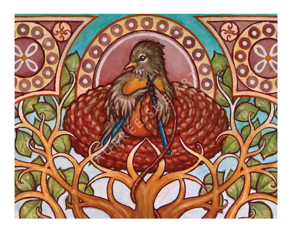 Aubree Sue Art Greeting Card - "Knitting Bird"
