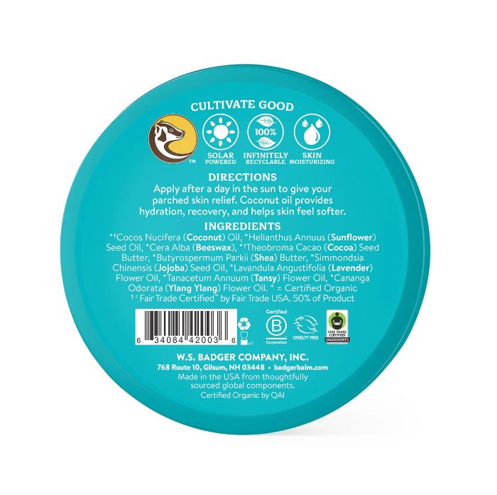 Badger Organic After Sun Balm 2oz 56g - Coconut, Blue Tansy & Lavender