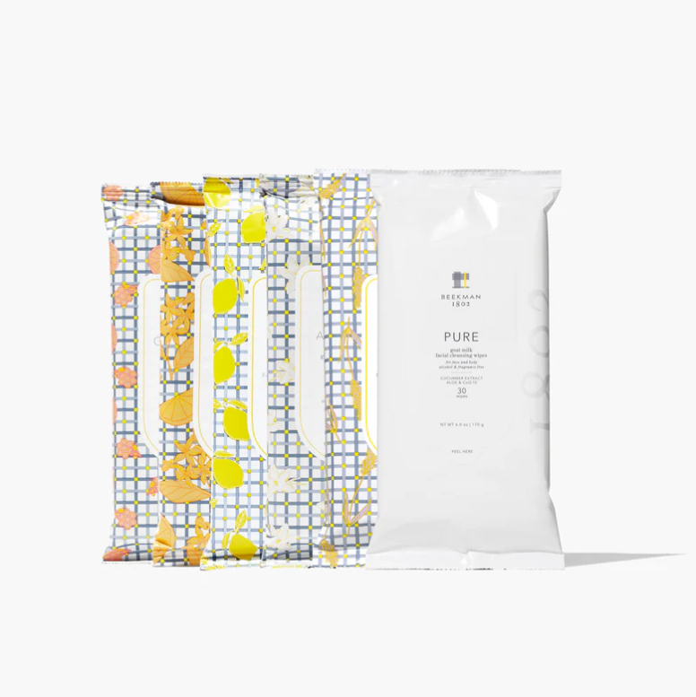 facial cleansing wipes from Beekman 1802 pure honeyed grapefruit goat milk vanilla
