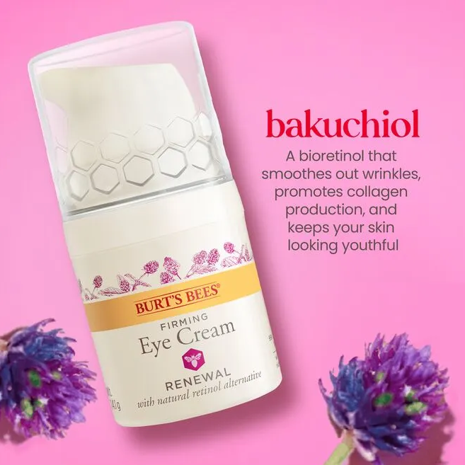firming eye cream bottle bakuchiol smoothes out wrinkles promotes collagen keeps skin young