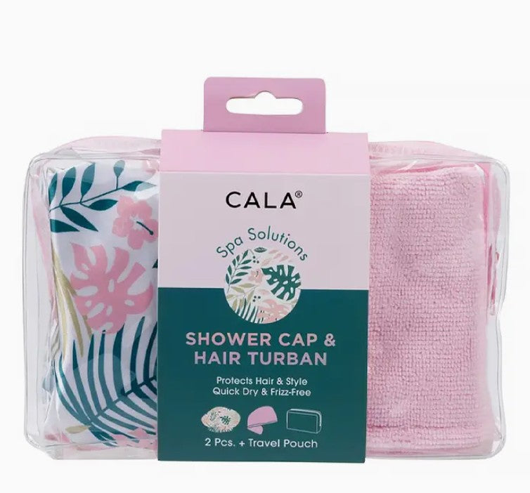 Cala Shower Cap & Hair Turban Set w/ Pouch - Palms