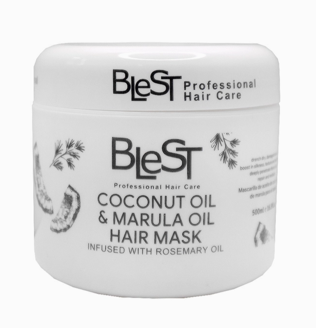 container of hair mask made with coconut oil marula oil and rosemary oil professional hair mask