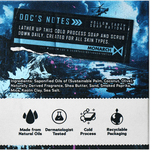 Godzilla soap packaging with branding and product details on a blue and white background