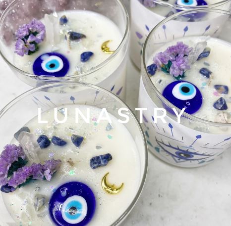 Lunastry Evil Eye Protection Crystal Soy Wax Candle 11oz