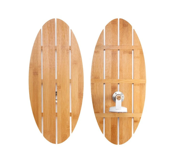 A wooden bath tray on a white background