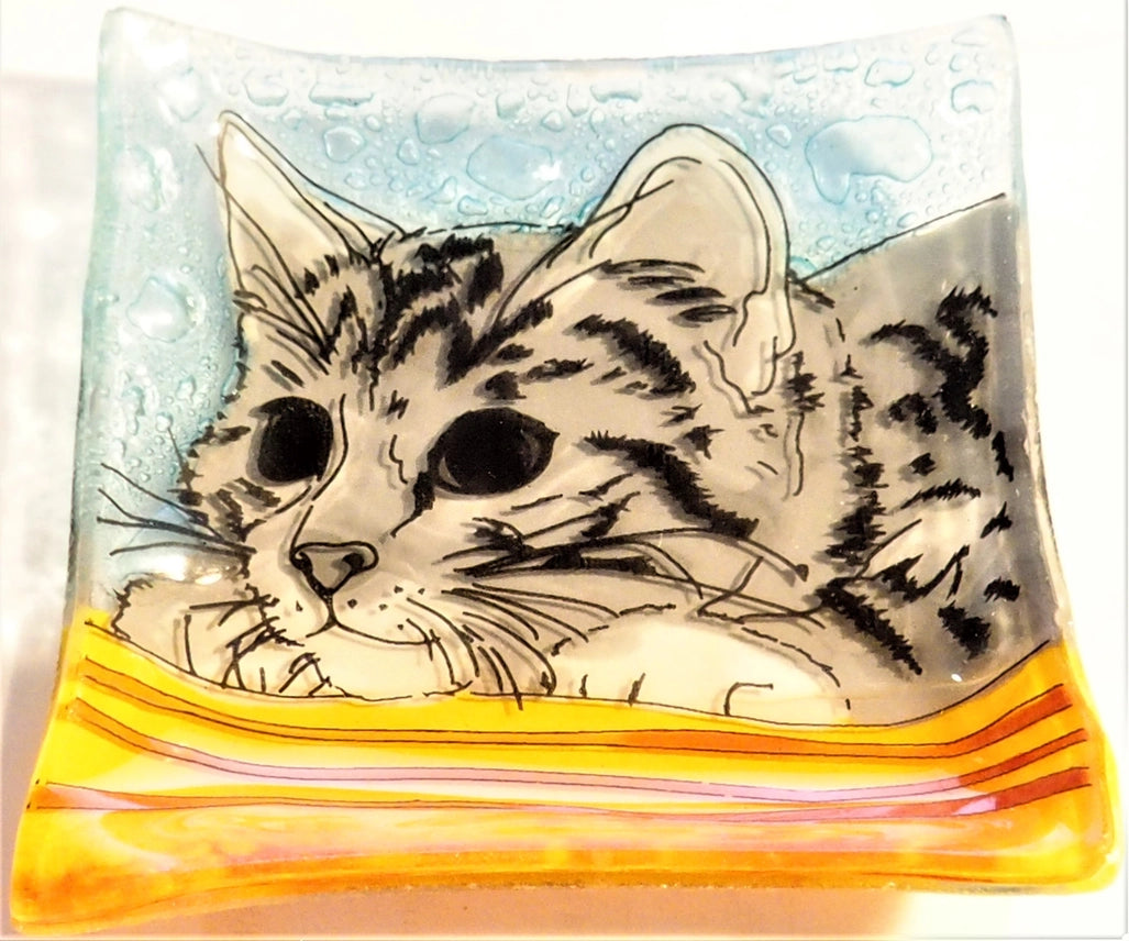 PamPeana Handmade Glass Soap Dish - Cat