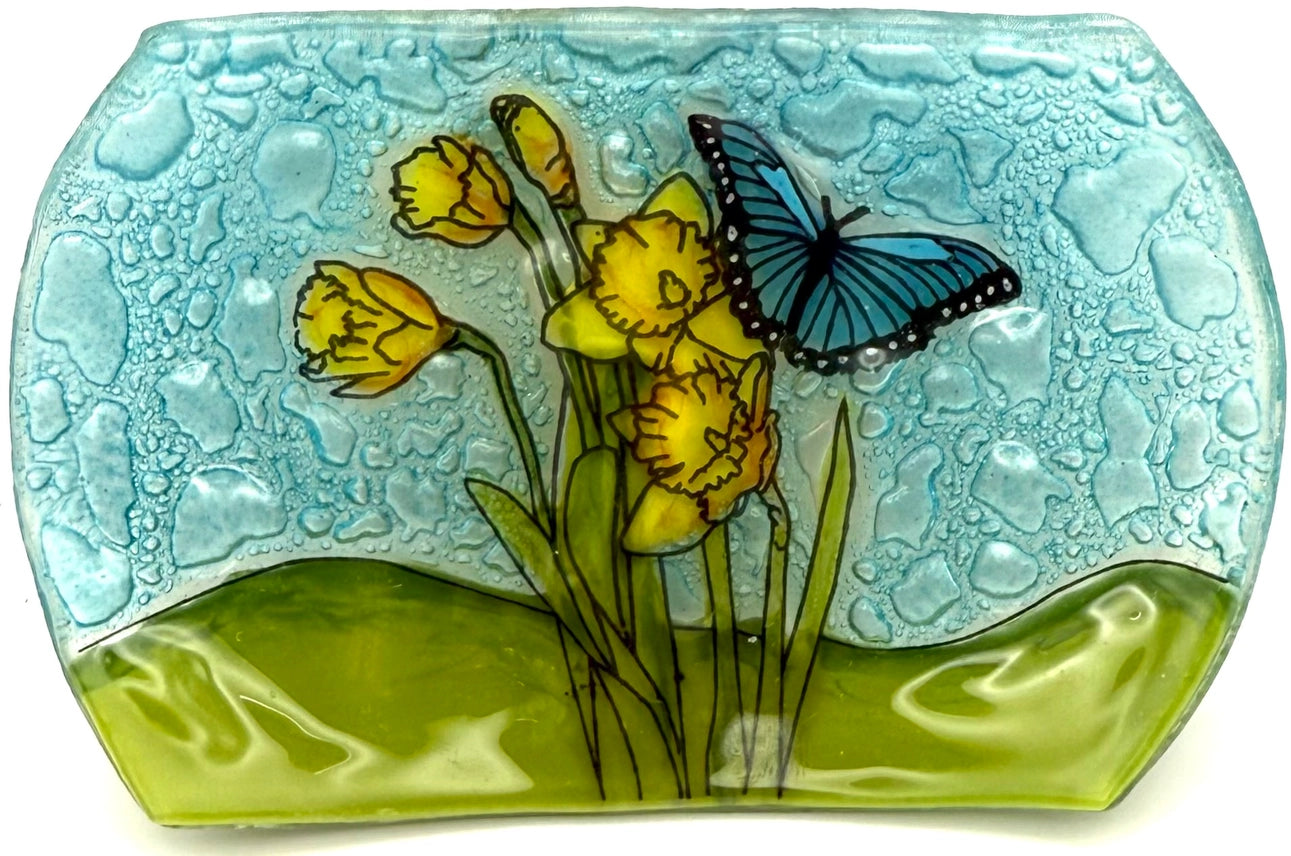 PamPeana Handmade Glass Soap Dish - Daffodail Flower