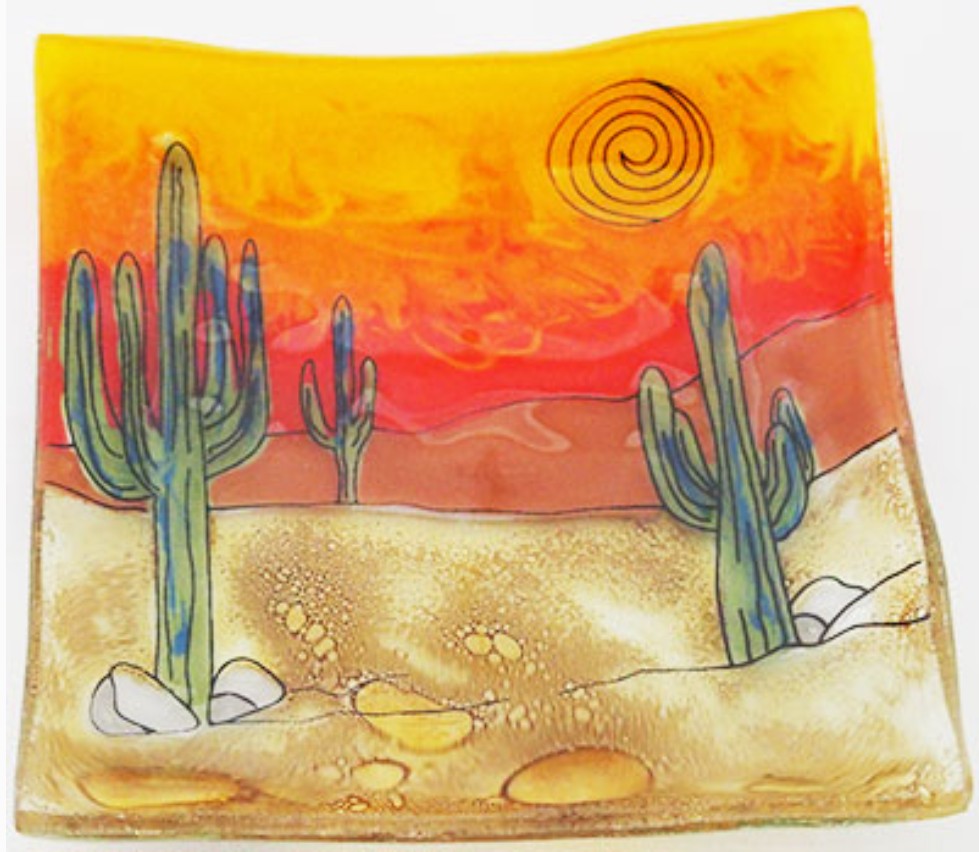 PamPeana Handmade Glass Soap Dish - Cactus Day