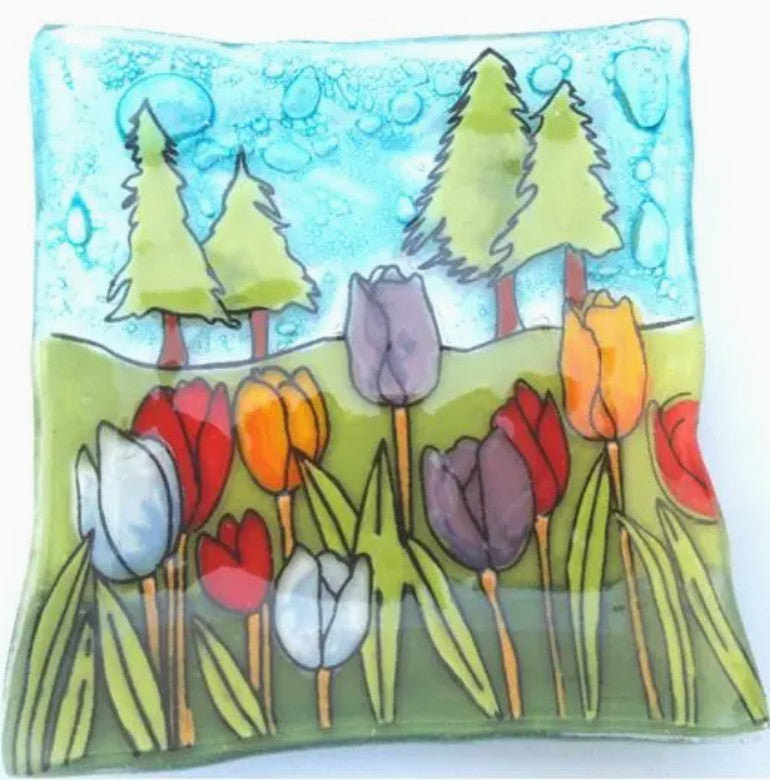PamPeana Handmade Glass Soap Dish - Tulip Flowers