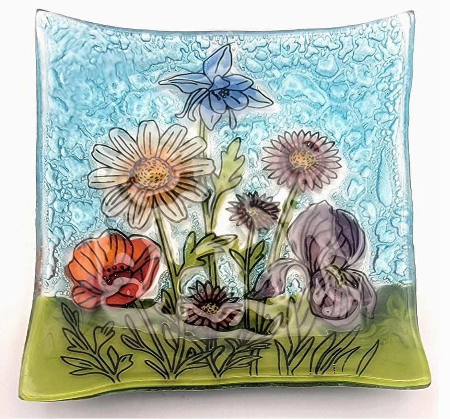 PamPeana Handmade Glass Soap Dish - Wildfllowers