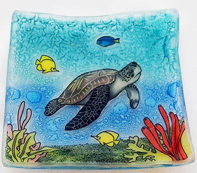 PamPeana Handmade Glass Soap Dish - Sea Turtle Swimming with Fish