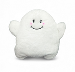 fluffy cute white smiling ghost heating pad stuffed animal with blush 