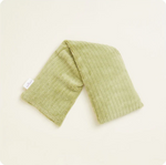 A sage green tube-shaped Warmies Hot-Pak, folded into an upside-down V shape.