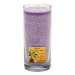 A purple cylindrical coconut wax candle with a label that reads 'Aloha Bay Lavender Hills', placed against a white background.