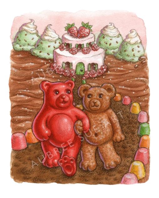 Aubree Sue Art Greeting Card - "Sweet Bears" Gummy Bear & Teddy Graham