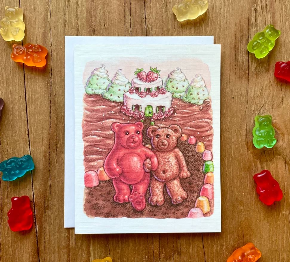 Aubree Sue Art Greeting Card - "Sweet Bears" Gummy Bear & Teddy Graham
