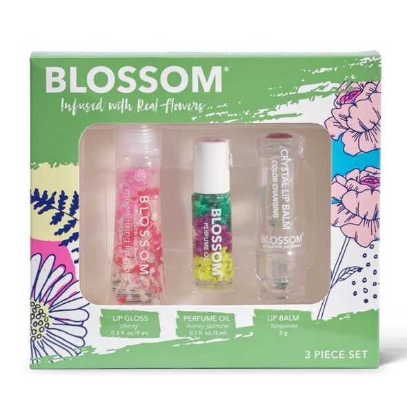 Blossom Moisturizing Lip Gloss, Perfume & Lip Balm Gift Set of 3