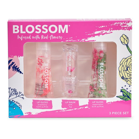 Blossom Moisturizing Lip Gloss & Lip Balm Gift Set of 3
