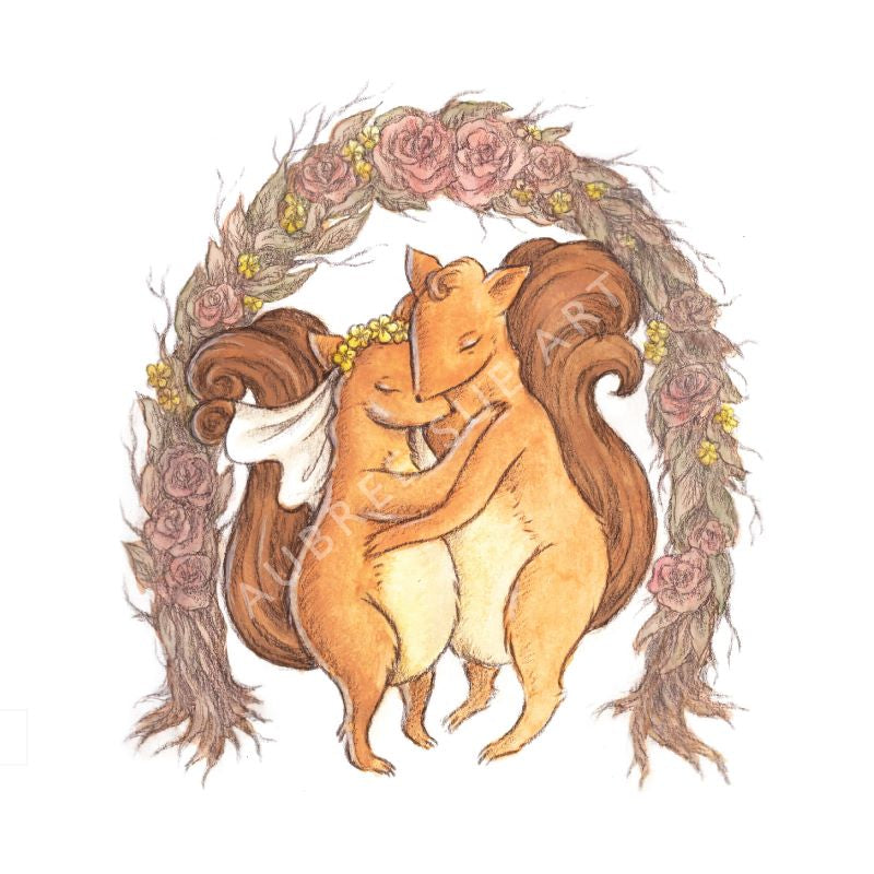 Aubree Sue Art Greeting Card - "Cozily Ever After" Wedding Squirrels
