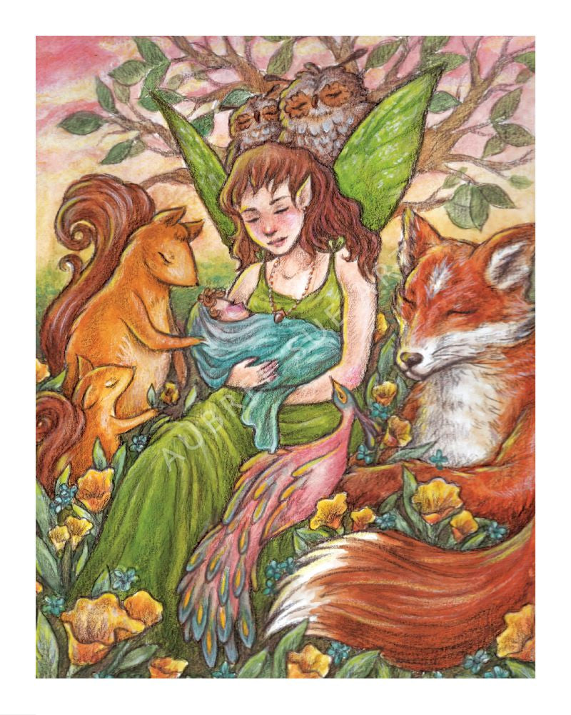 Aubree Sue Art Greeting Card - "Fairyborn" Mom & Baby Fairy