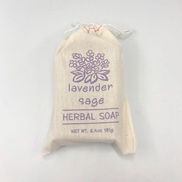 Greenwich Bay Herbal Bar Soap in Drawstring Cloth Sack 6.4oz 181g - Lavender Sage