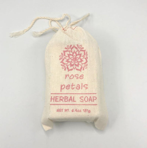 Greenwich Bay Herbal Bar Soap In Drawstring Cloth Sack 6.4oz 181g - Rose Petals