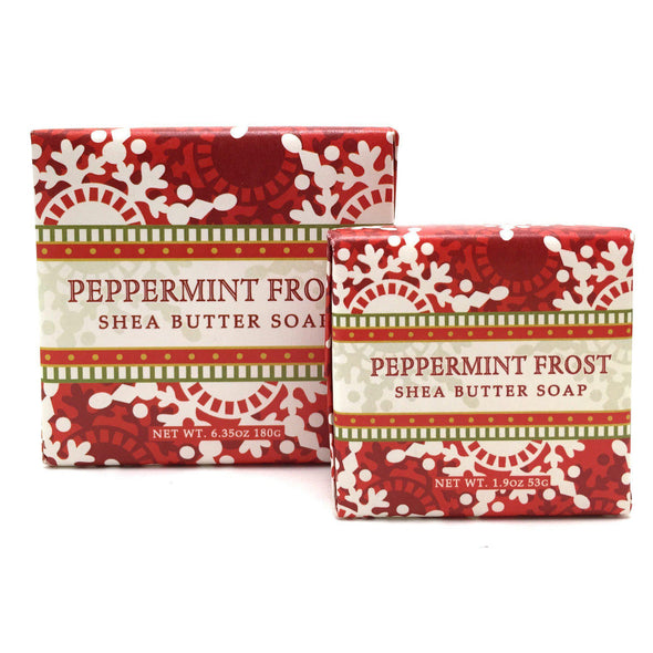 greenwich bay trading company bar soap holiday festive winter christmas peppermint forst in red and white snowflake packaging