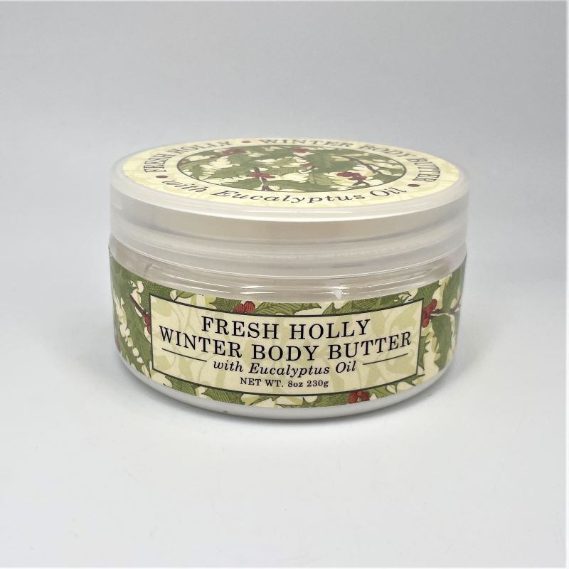 greenwich bay trading company body butter moisturizing holiday festive winter christmas fresh holly in green jar