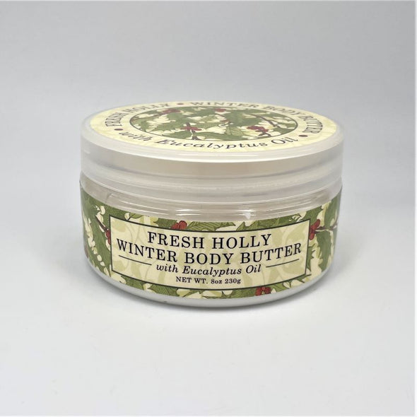 greenwich bay trading company body butter moisturizing holiday festive winter christmas fresh holly in green jar