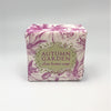greenwich bay scented bar soap seasonal autumn fall autumn garden floral in purple and white design packaging