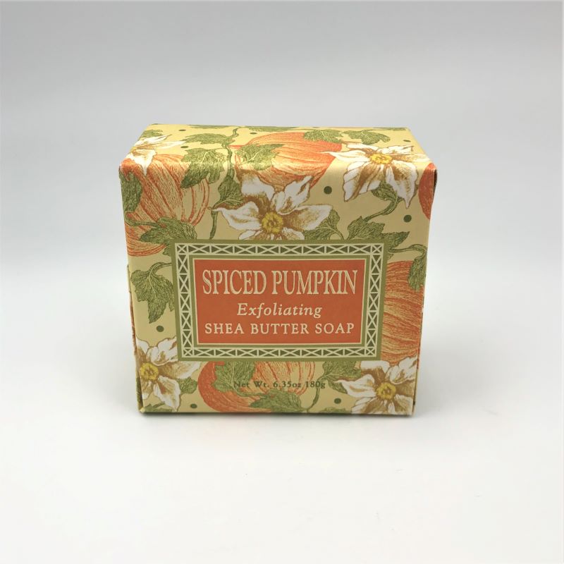 greenwich bay scented bar soap seasonal autumn fall spiced pumpkin in orange and green pumpkin design packaging