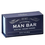 Blue box containing sage and bergamot scented soap by Man Bar San Francisco Soap Company