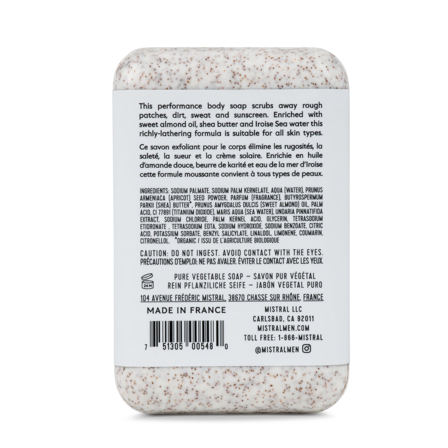 Mistral Men's Exfoliating French Bar Soap 8.8oz 250g - Ultra Scrubber with Apricot Seed