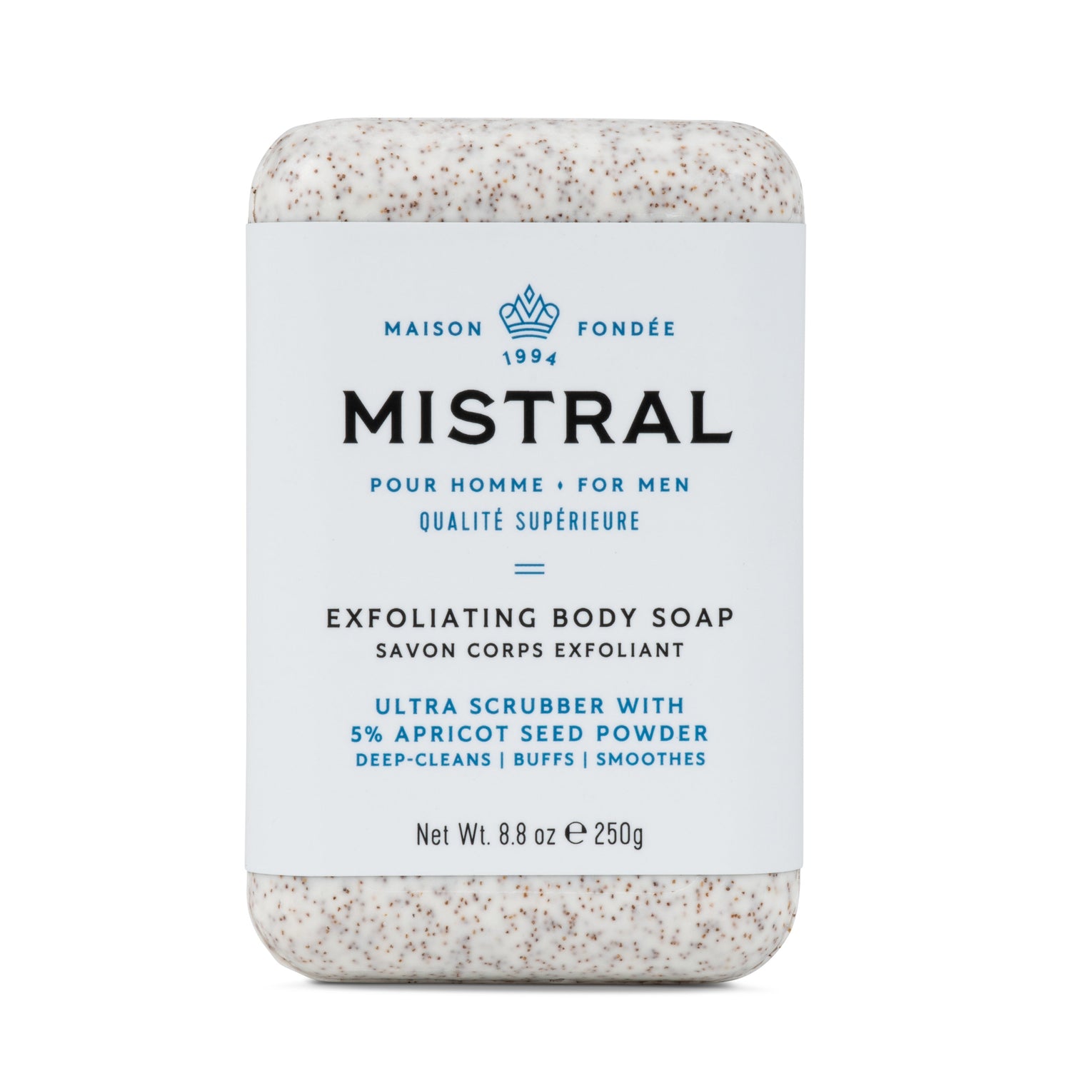 Mistral Men's Exfoliating French Bar Soap 8.8oz 250g - Ultra Scrubber with Apricot Seed
