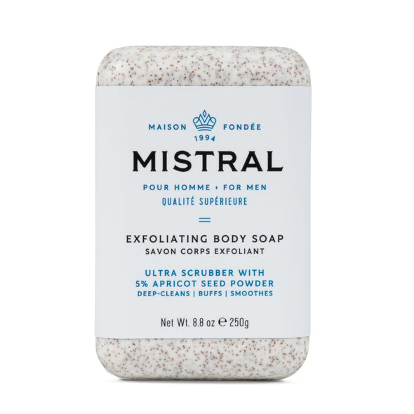 Mistral Men's Exfoliating French Bar Soap 8.8oz 250g - Ultra Scrubber with Apricot Seed