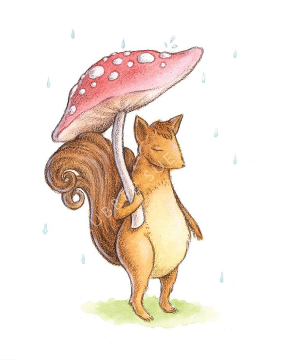 Aubree Sue Art Greeting Card - "Mushbrella" Mushroom Squirrel