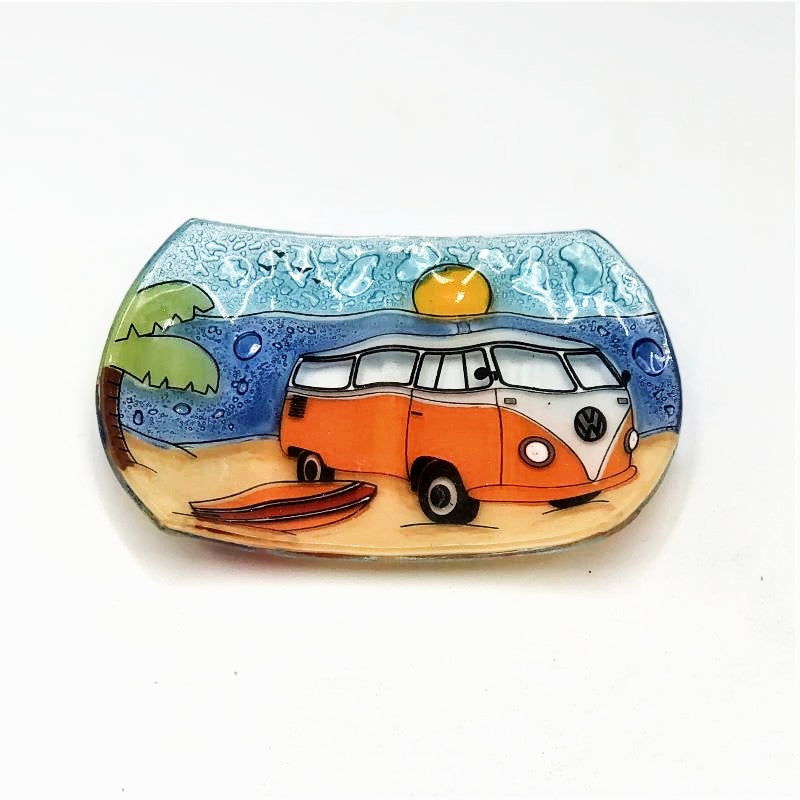 PamPeana Handmade Glass Soap Dish - Surfing Van
