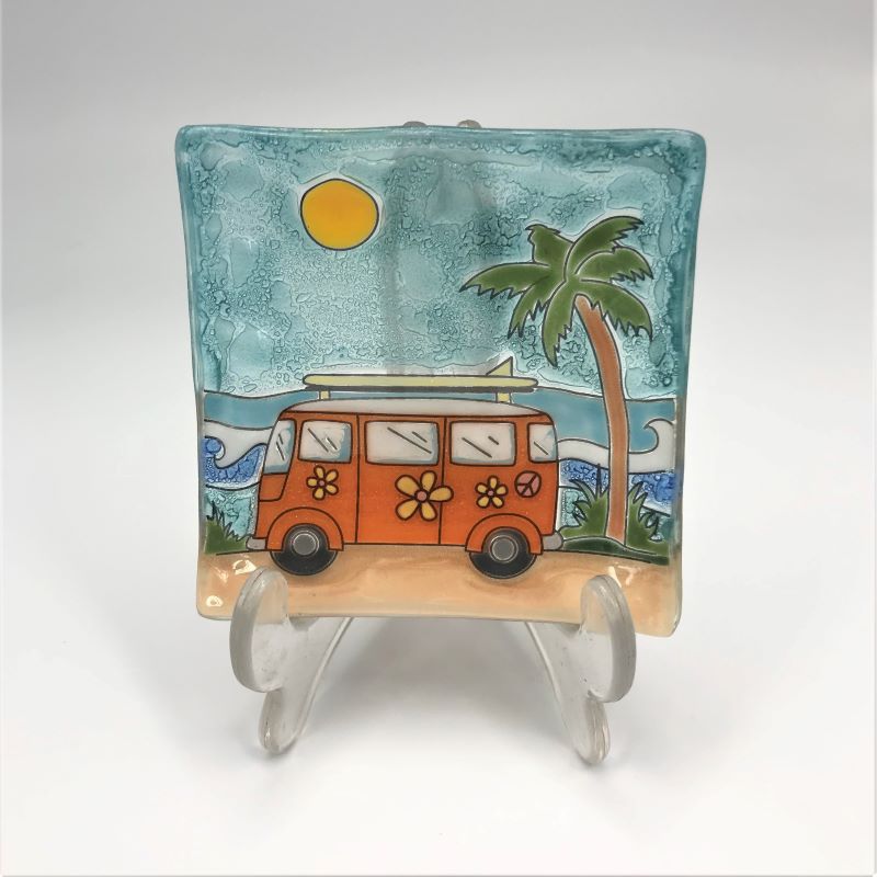 PamPeana Handmade Glass Soap Dish - Surfing Van