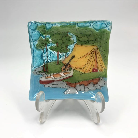 PamPeana Handmade Glass Soap Dish - Tent in Forest