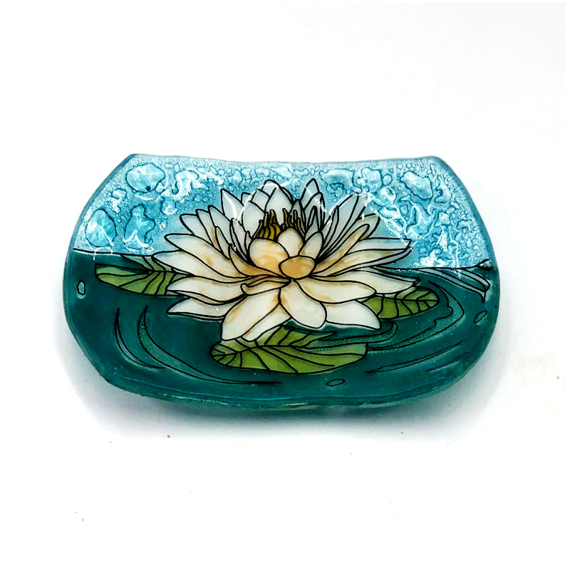 PamPeana Handmade Glass Soap Dish - White Lotus