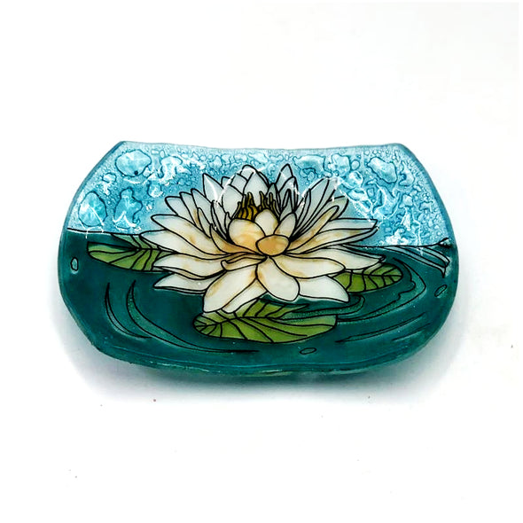 PamPeana Handmade Glass Soap Dish - White Lotus