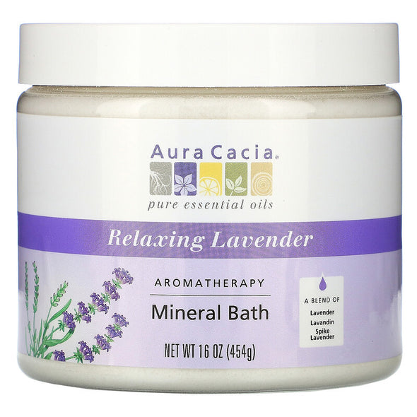 Aura Cacia Mineral Bath Jar 16oz 454g - Relaxing Lavender