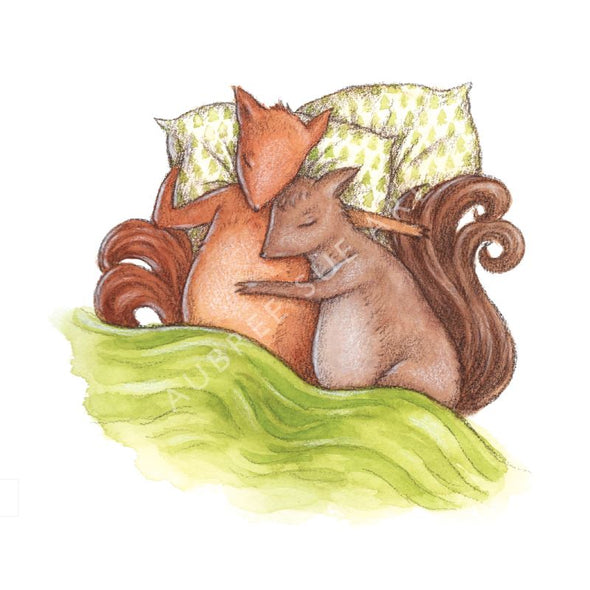 Aubree Sue Art Greeting Card - "Snuggle Time" Squirrels