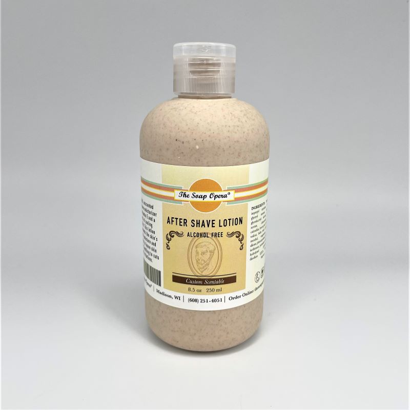 the soap opera alchohol free after shave lotion 8.5oz 250ml custom scentable unscented in biodegradable bottle with aloe for sensitive skin for razor burn soothing softening calming