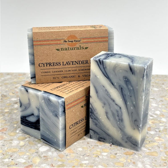 The Soap Opera Naturals Bar Soap 4oz - Cypress Lavender Swirl