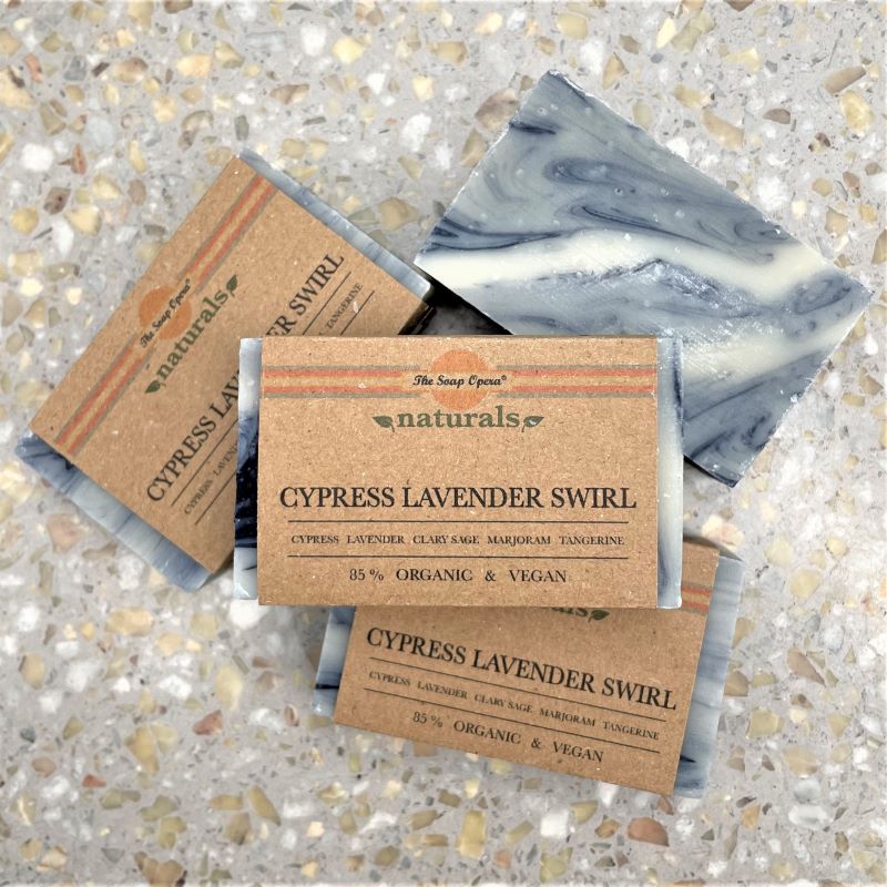 The Soap Opera Naturals Bar Soap 4oz - Cypress Lavender Swirl