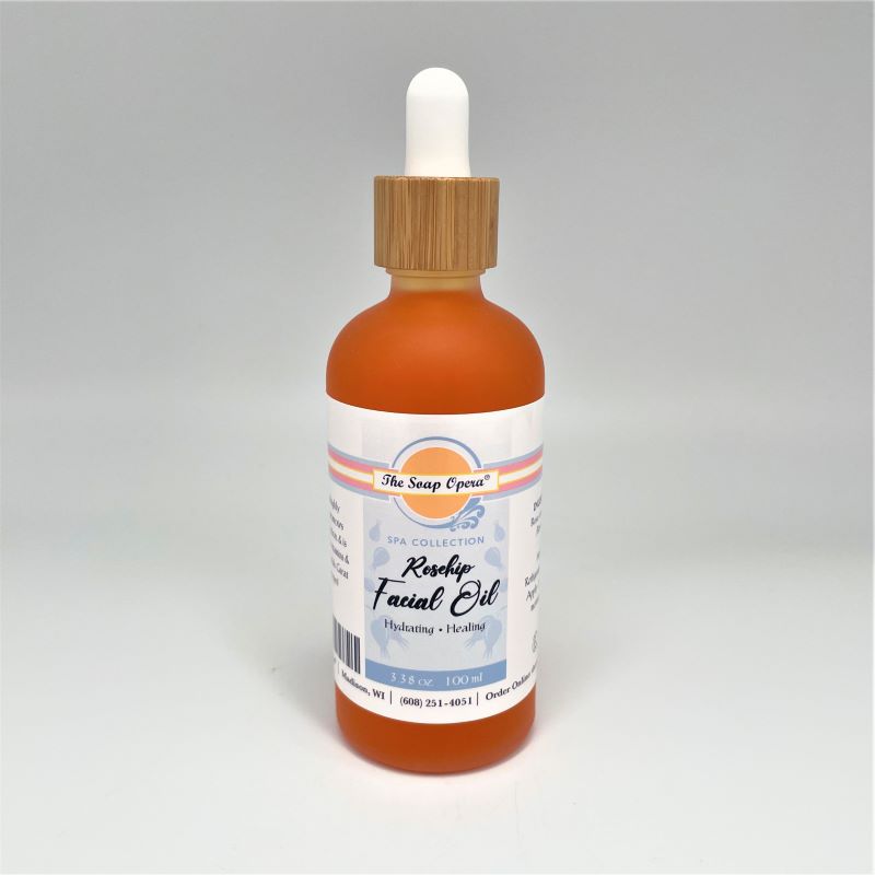 the soap opera spa collection rosehip facial oil 3.38oz 200ml nourishing moisturizing hydrating formula for sensitive facial skin in bottle with dropper