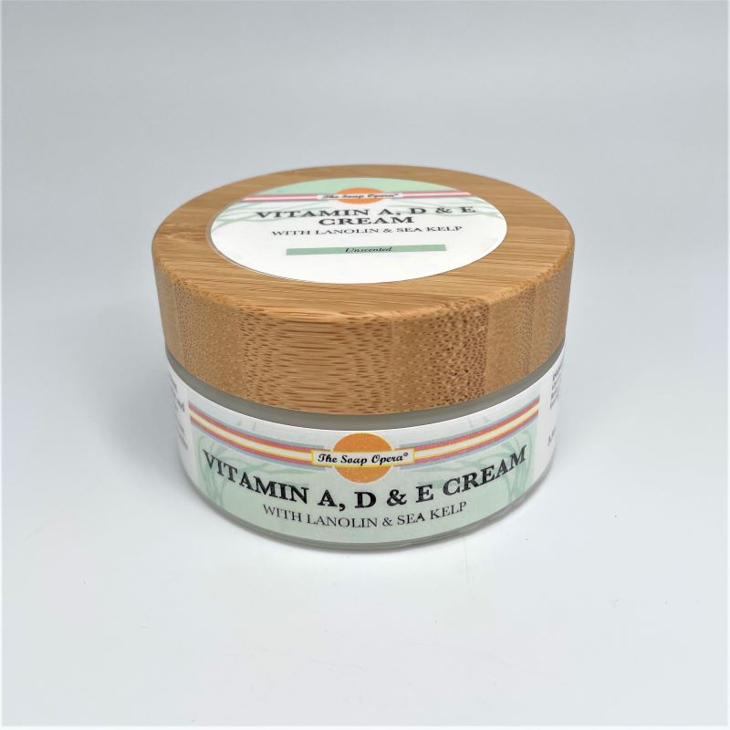 the soap opera vitamin a d e face facial cream 3.5oz unscented gentle formula for sensitive skin day and night lotion moisturizer in glass jar with bamboo lid eco friendly