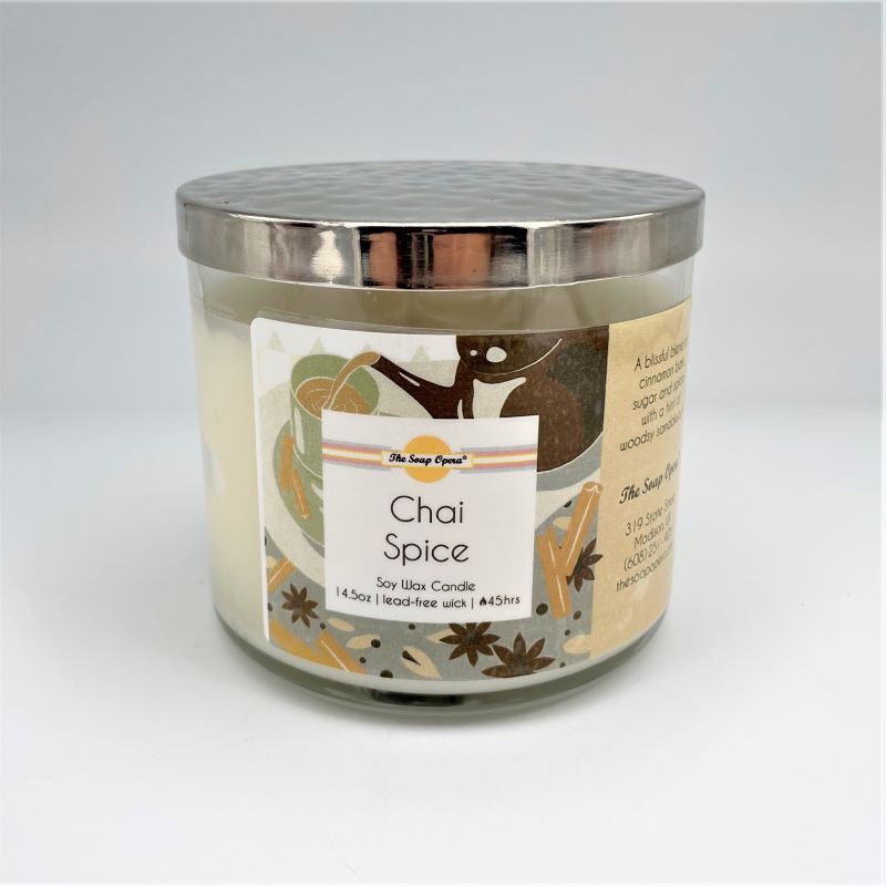 the soap opera soy wax natural candle chai spice mens womens aromatherapy long lasting autumn fall holiday winter gift